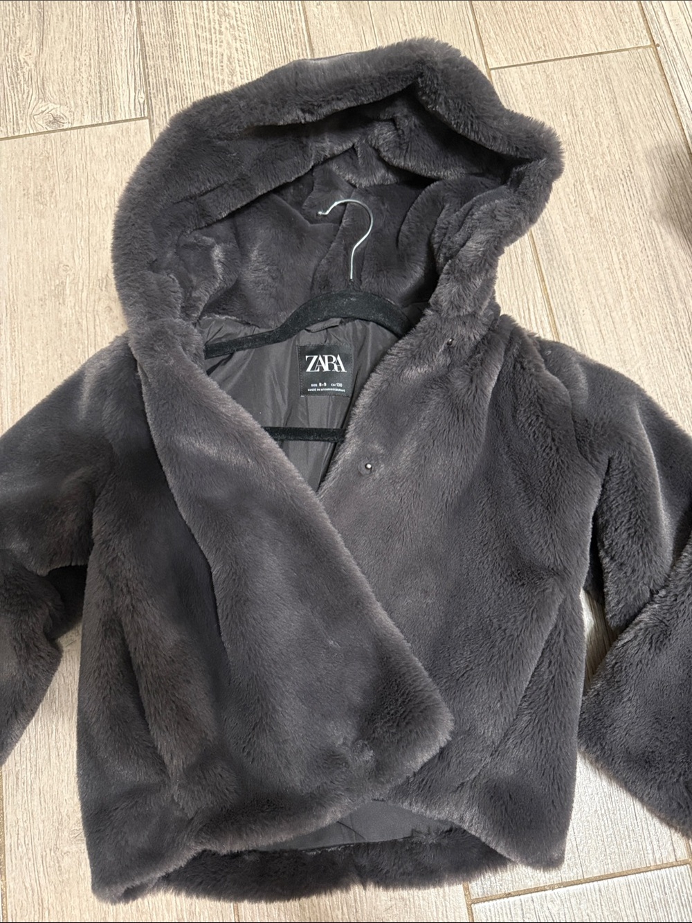 ZARA Charcoal Gray Faux-Fur Hooded Teddy Jacket